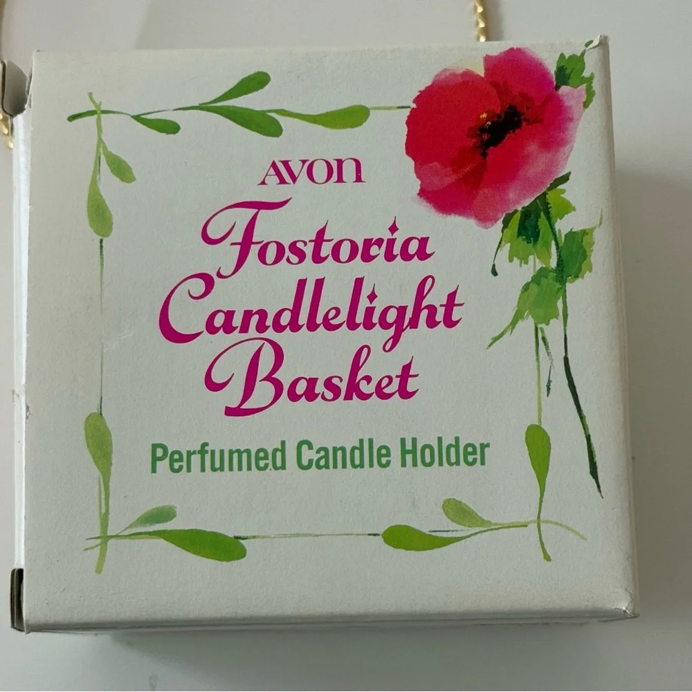 Rare Vintage 1970s AVON Fostoria Glass Candlelight Basket-Charisma Scent NOS